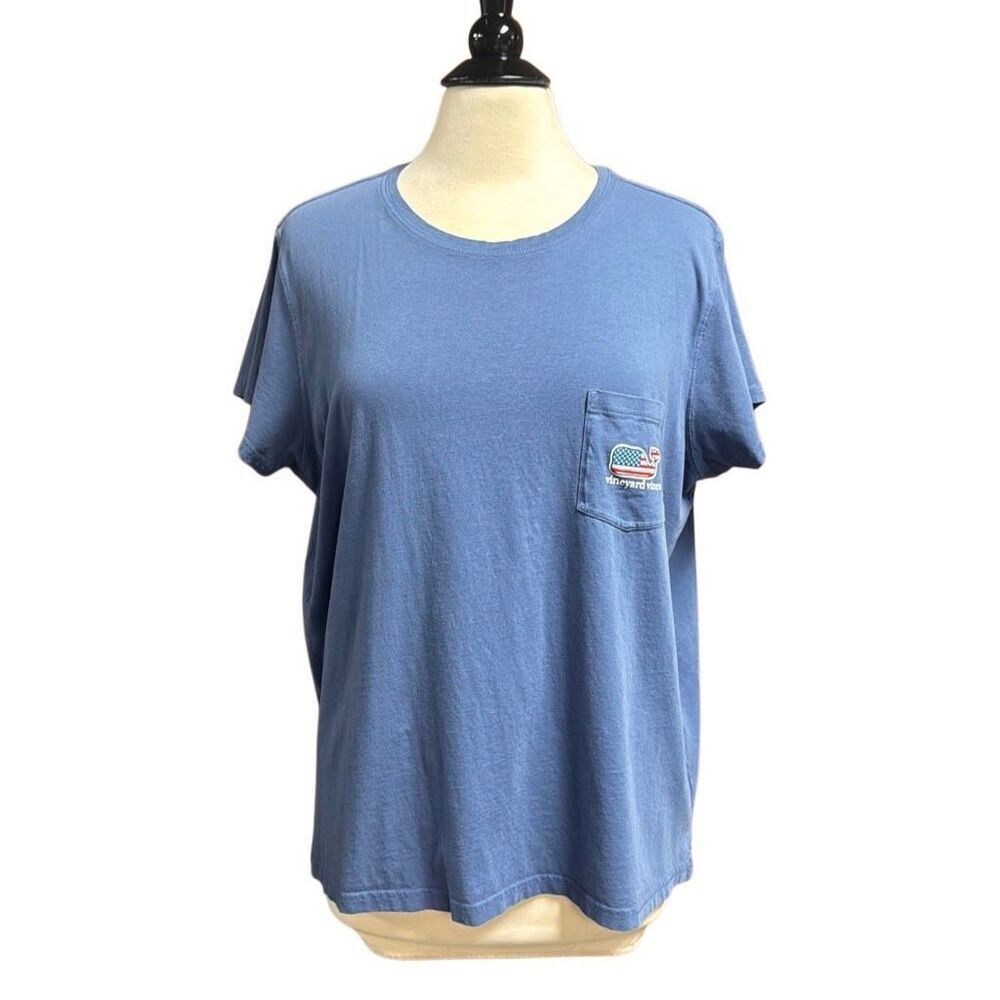 Vineyard Vines Women’s Blue T-Shirt Red White Blue Whale Size XL